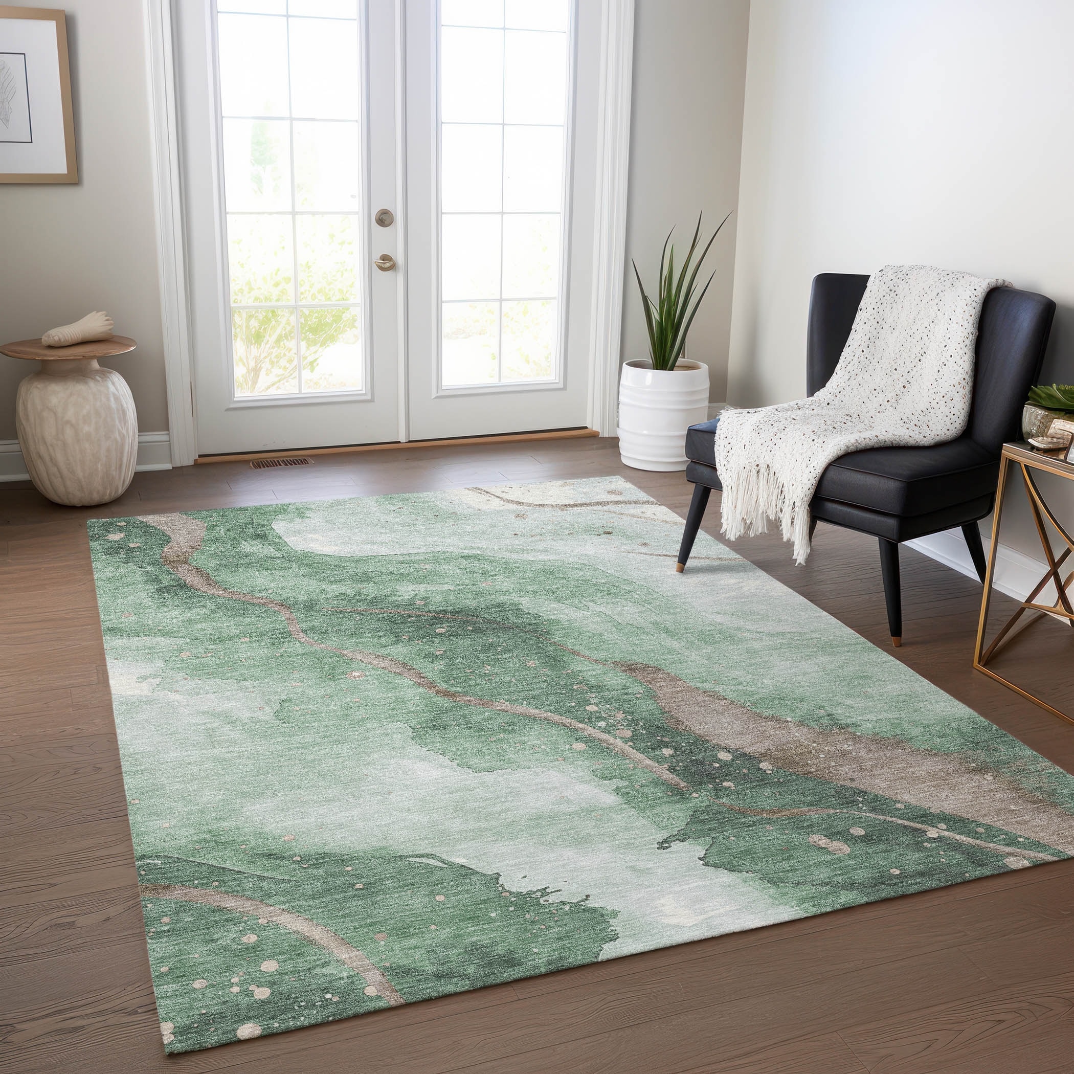 Machine Washable Indoor/ Outdoor Contemporary Abstract Chantille Rug