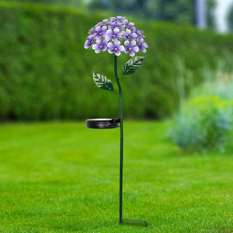 Exhart Solar Metal Hydrangea Garden Stake with Twenty Six LED lights, 7 by 21 Inches
