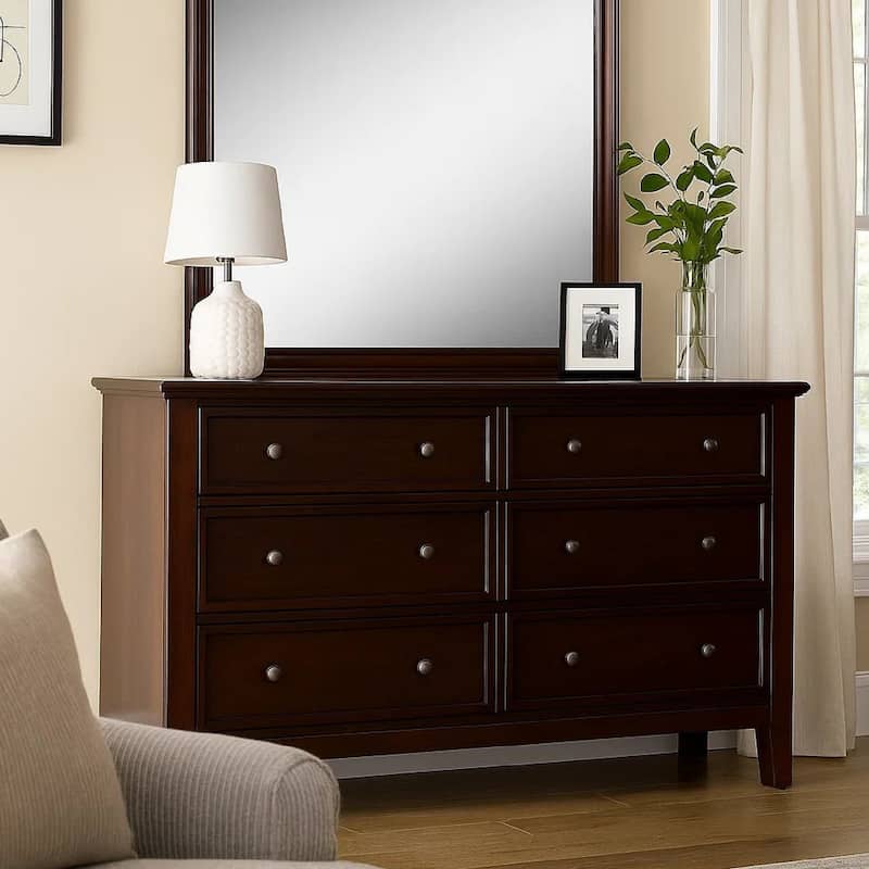 Umi 39 x 39 Dresser Mirror, Molded Design Solid Wood Cherry Square Frame