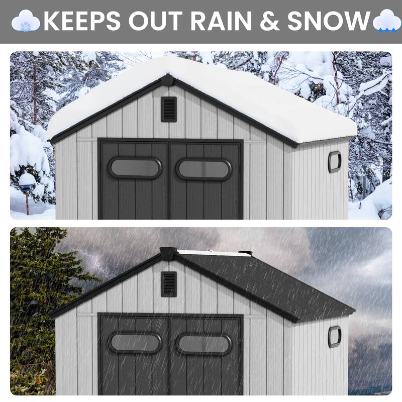 8' x 8' / 8' x 10'/ 8' x 12' Outdoor Resin Storage Shed with Floor & Lockable Doors All-Weather Garden Tool Storage for Patio