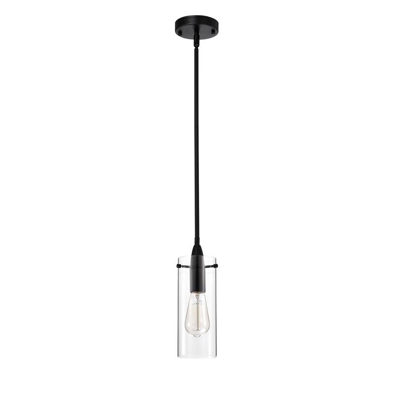 Naima Matte Black 1-Light Metal & Cylinder Glass Shade Pendant Light
