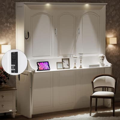 Queen Size Murphy Bed with Fold-Down Desk, Dual LED Lights & Built-In USB Power Station