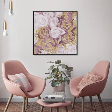 Oliver Gal 'Mauve Glitter Roses Square' Floral and Botanical Wall Art Framed Canvas Print Florals - Pink, Gold