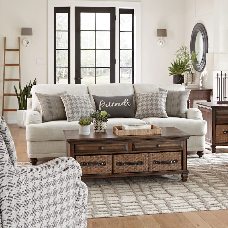 Glenn Farmhouse Fabric Upholstered English Arm Sofa