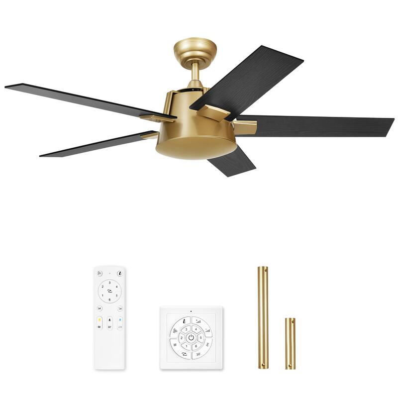 Moasis 52 Inch Modern Black Gold Ceiling Fan with Wall Switch & Remote