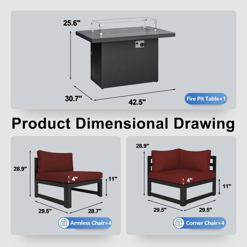FINCATI Aluminum Outdoor Patio Furniture Conversation Sectional Sofa Set
