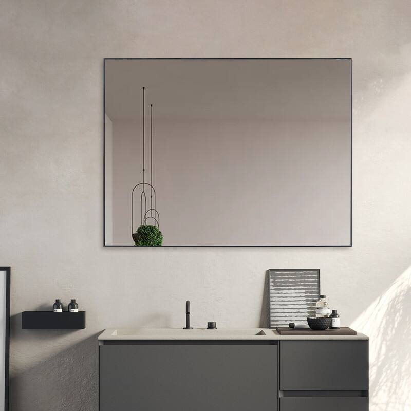 Vanta Thin Profile Metal Framed Wall Mounted Vanity Bathroom Mirror with Dual Mounting Brackets