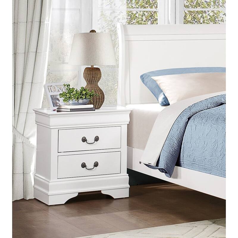 Traditional Nightstand in Brown Cherry - 2 Drawers with Antique Brass Drop Handles