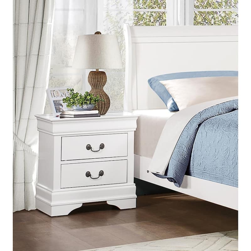 Traditional Wooden Nightstand, Bedside Decorative Table with Antique Nickle Handles Drawers, Side Table with Wooden Countertops