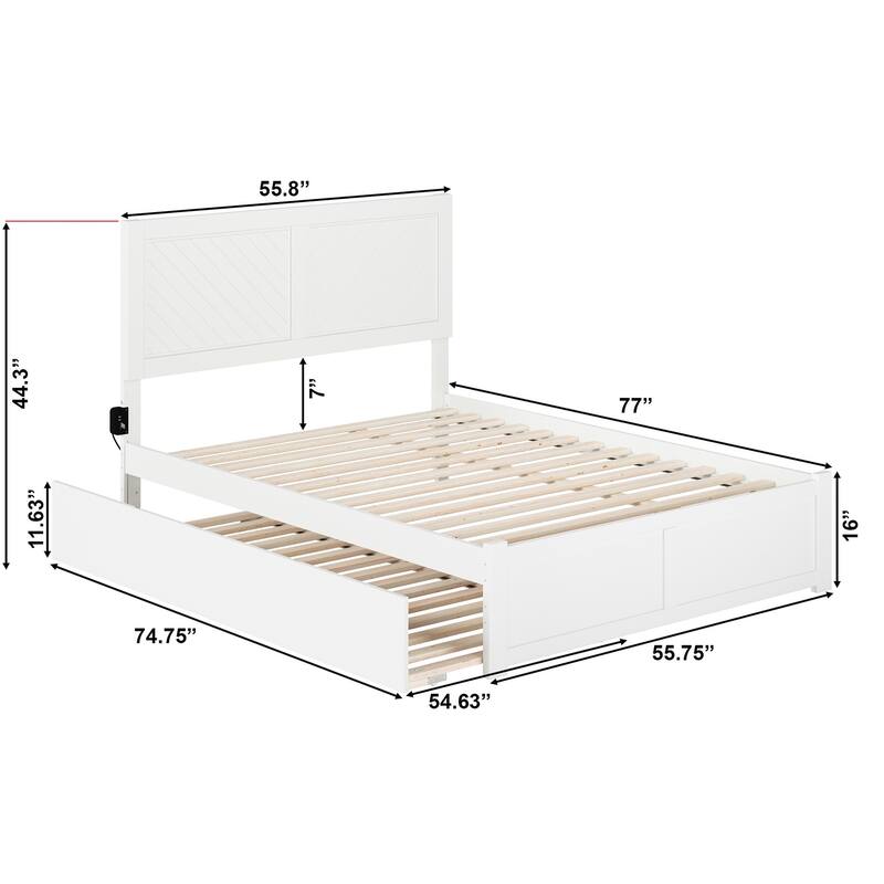 AFI Canyon Full Platform Bed with Footboard & Full Trundle in White