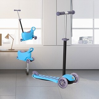 3-in-1 Kids Push Rider, Scooter, and Sliding Walker with Adjustable Handlebar and Storage Seat for Boys and Girls - Blue