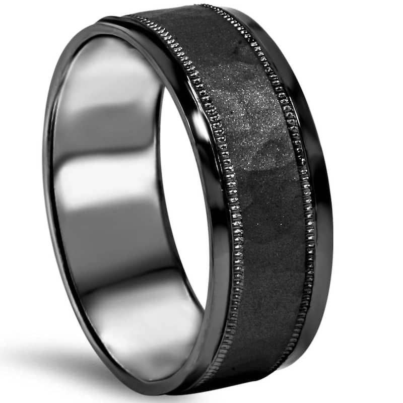 8mm Hammered Black Gold Mens Wedding Band