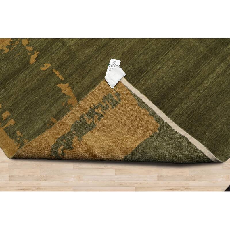 Hand Knotted Michaelian & Kohlberg Green Tibetan Wool Modern Area Rug - 7' 8'' x 9' 9''