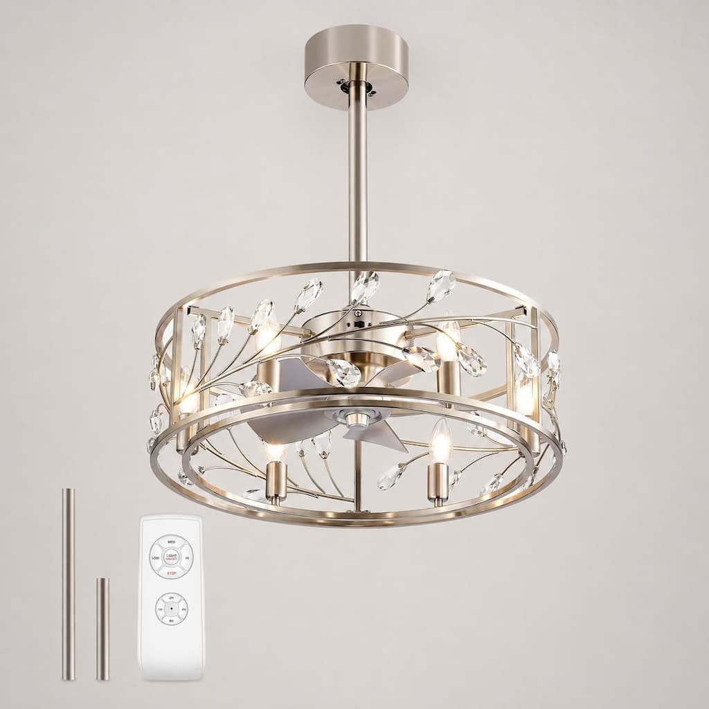 Airsurfer 20 Inch Crystal Cage Ceiling Fan with Light, 6-Light E12 Fixture, Low Profile Ceiling Fan