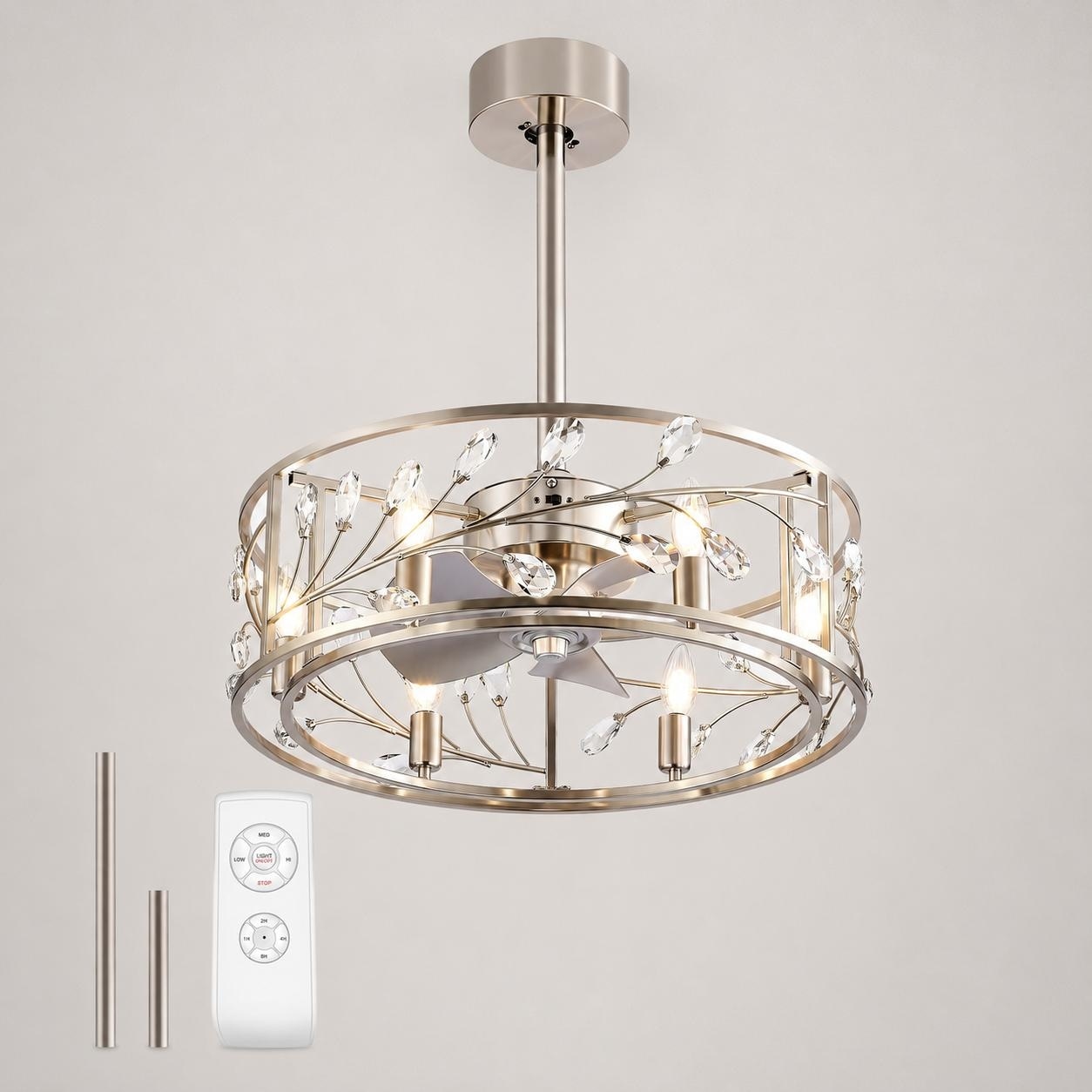 Airsurfer 20 Inch Crystal Cage Ceiling Fan with Light, 6-Light E12 Fixture, Low Profile Ceiling Fan