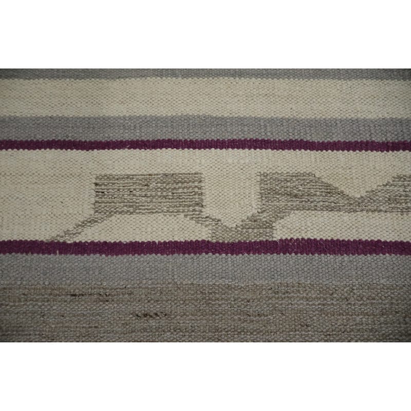 Hand Woven Oriental 100% Wool Carpet Southwestern Tribal Greys & Charcoal Kilim Area Rug - 10' 3'' X 8' 3''