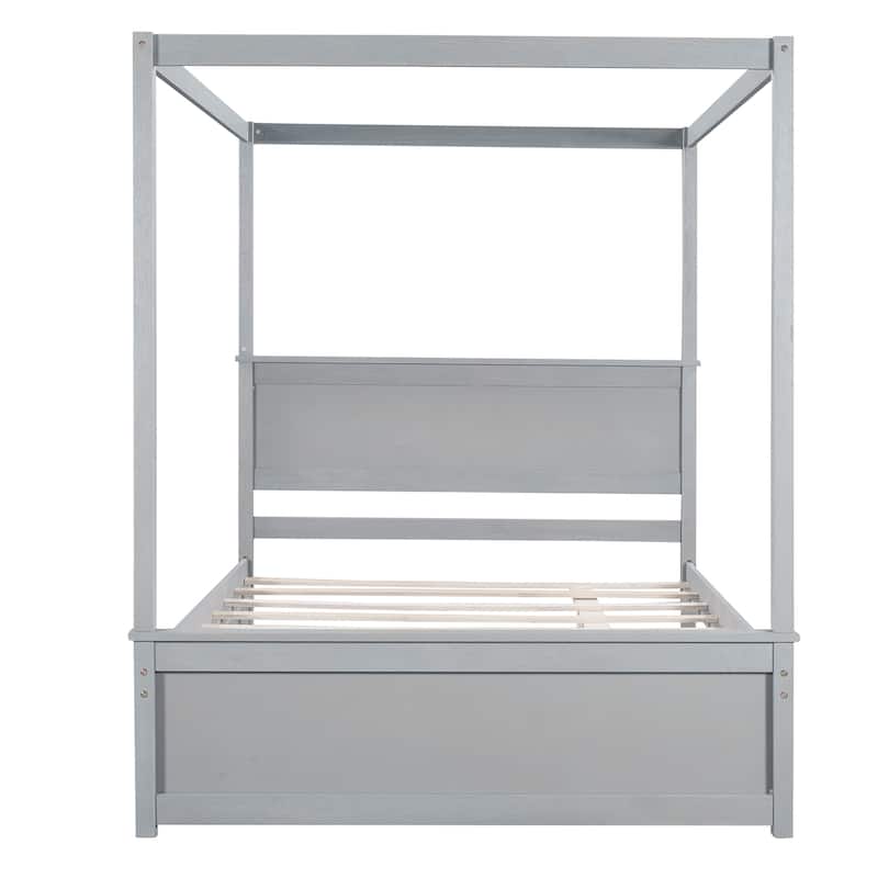 Wood Canopy Platform Bed with Trundle Bed