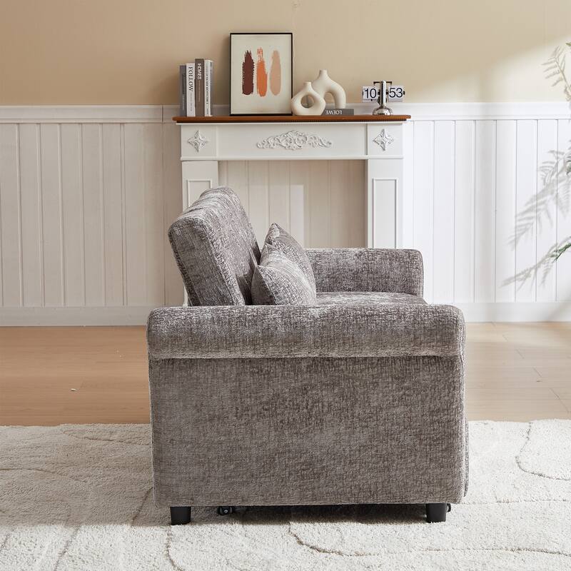 3 in1 Loveseat Convertible Pull-out Sleeper Sofa Bed Adjustable Backrest Tufted Couch with 2 Pillows for Living Room