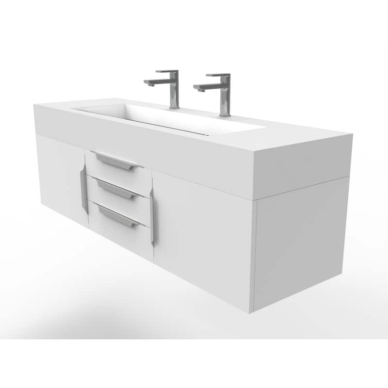 Nile 60" Wall Mounted Bathroom Vanity Set w/ White Top
