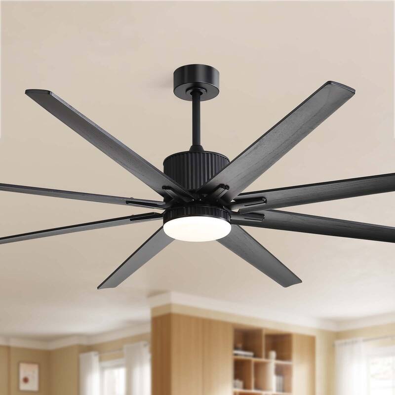 Sofucor 76/84Inch Large Industrial Ceiling Fan,Indoor/Outdoor Smart with Lights and Remote,Work with Alexa/Google - 76"Smart(Remote+APP+Voice Control) - Black with Black Solid wood Blades