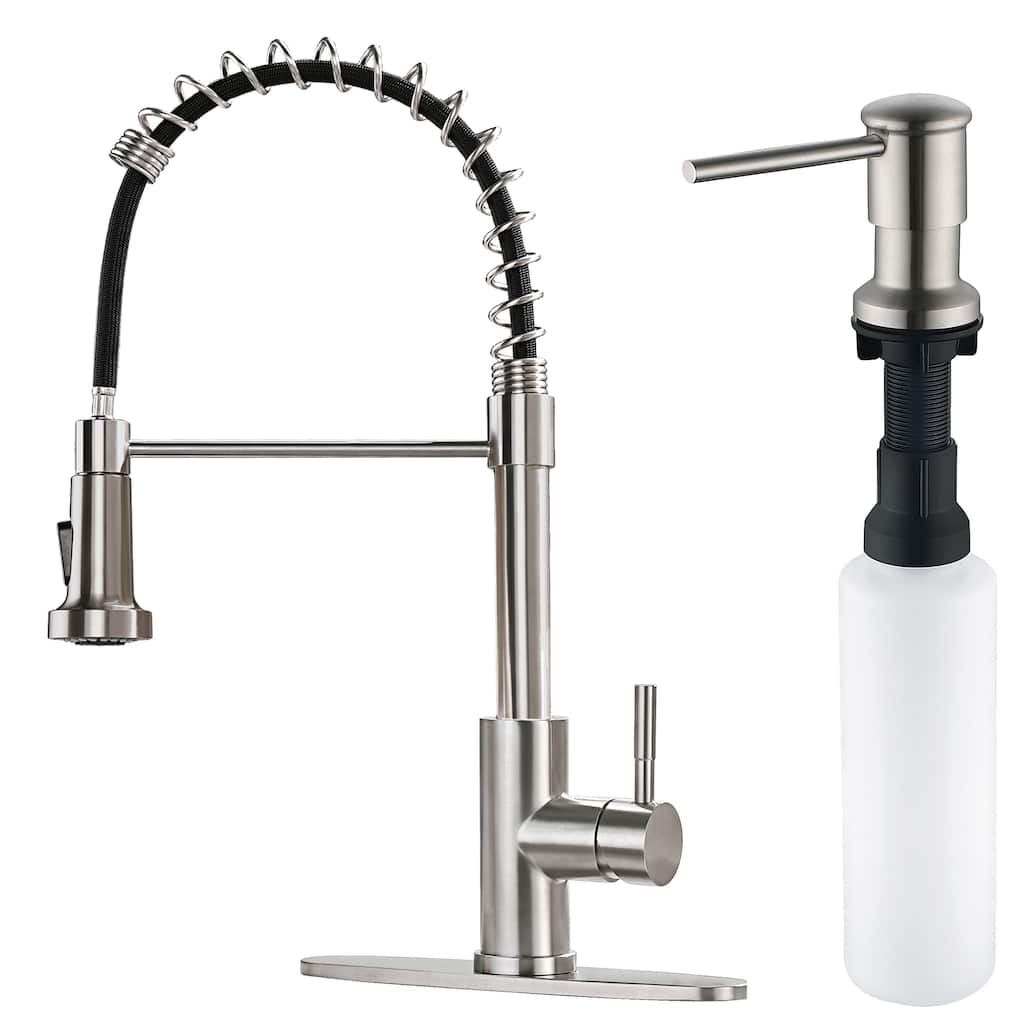 Pull Down Kitchen Faucet with Soap Dispenser in Stainless Steel