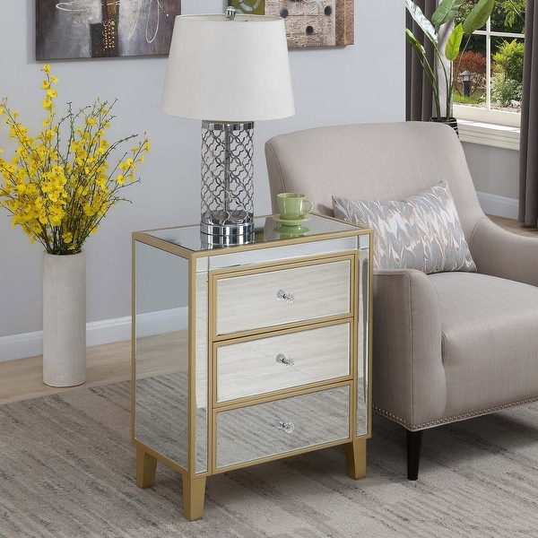 Accent Table With 3 Drawers Modern Nightstand Set 2 Take Me Home Furniture Jan Mirrored Square Side End Table Night Stand Nightstands Bedroom Furniture Semo Es