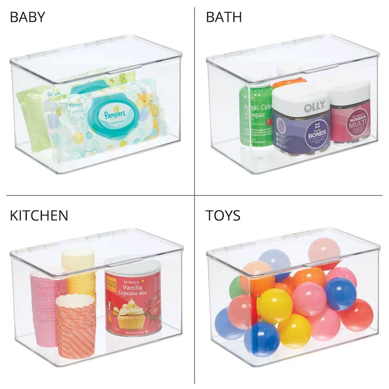 mDesign Rebrilliant Small Plastic Stacking Organizer Toy Box Bin With Lid, 4 Pack - Clear (Set of 2) Capacity: 8.55 qts.