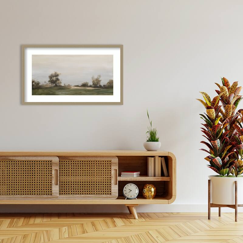 Misty Morning Landscape Scene by Luna Mavis Wood Framed Wall Art Print