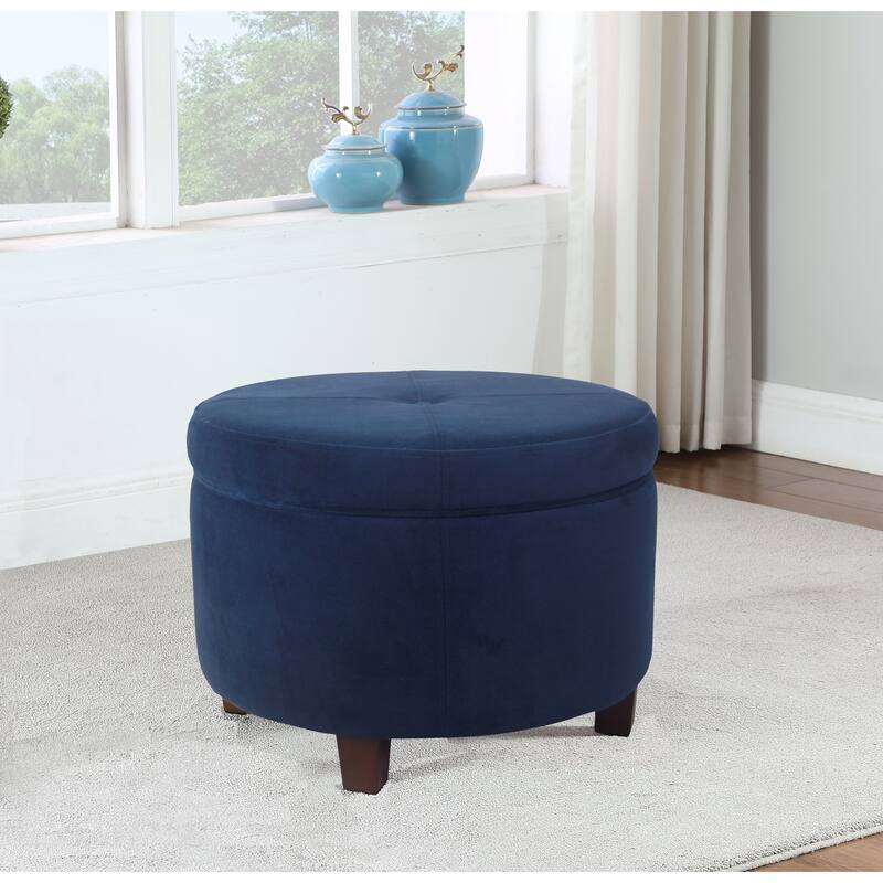 HomePop Velvet Storage Ottoman - Navy