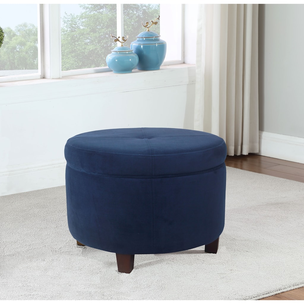 HomePop Velvet Storage Ottoman - Navy
