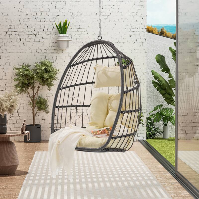 PE Rattan Egg Hanging Chair with Cushion
