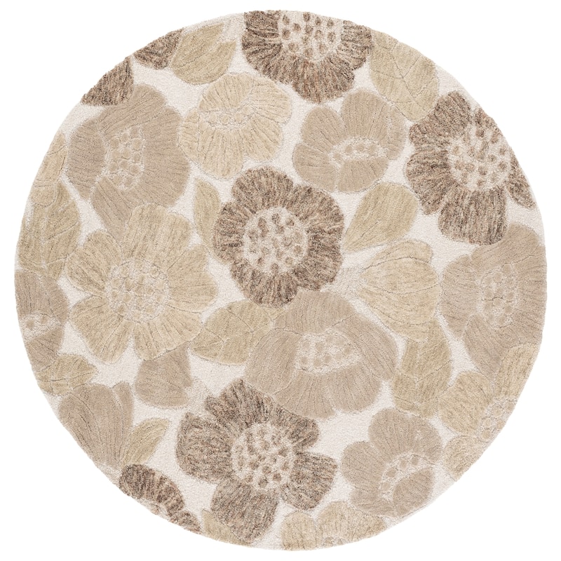 SAFAVIEH Handmade Jardin Ghada Floral Wool Rug - 6' Round - Grey/Ivory