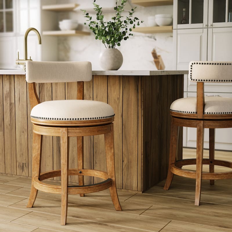 Pasha Wood Swivel Bar Stool with Upholstered Seat and Back - Pecan - Counter Height