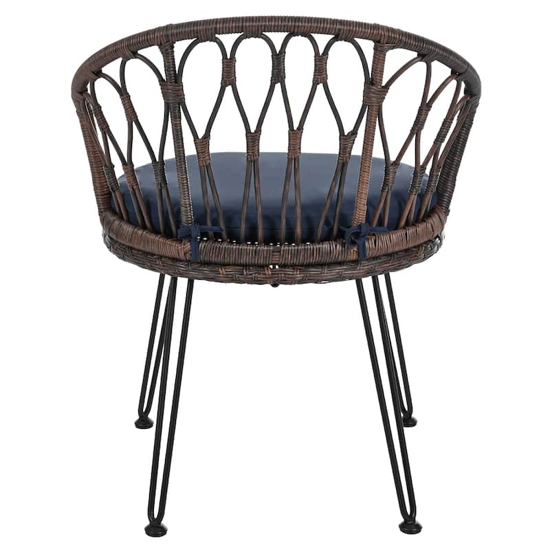 Outdoor Leisure Set, 2 Rattan Single Chairs with A Glass Round Table, Perfectly Suited for Patios, Balconies, and Courtyards