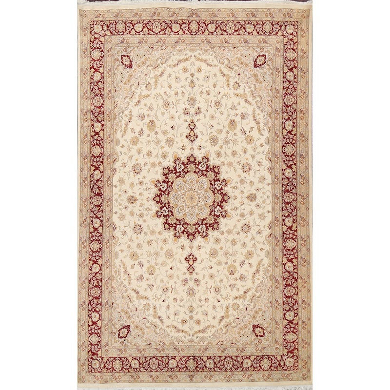 Vegetable Dye Tabriz Oriental Floral Area Rug Hand-knotted Wool Carpet - 6'4" x 10'6"