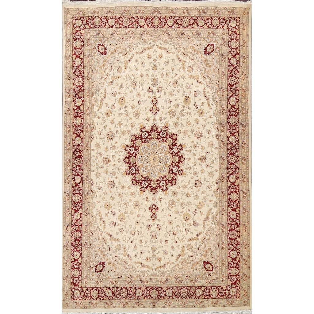 Vegetable Dye Tabriz Oriental Floral Area Rug Hand-knotted Wool Carpet - 6'4" x 10'6"