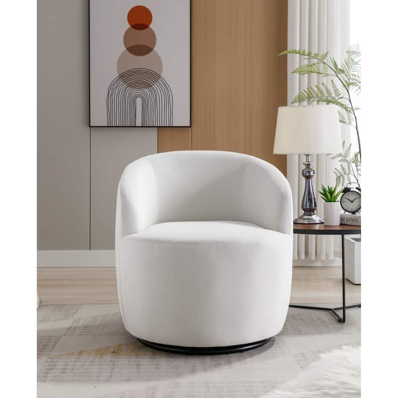 Velvet Fabric Swivel Accent Armchair Barrel Chair With Black Powder Coating Metal Ring