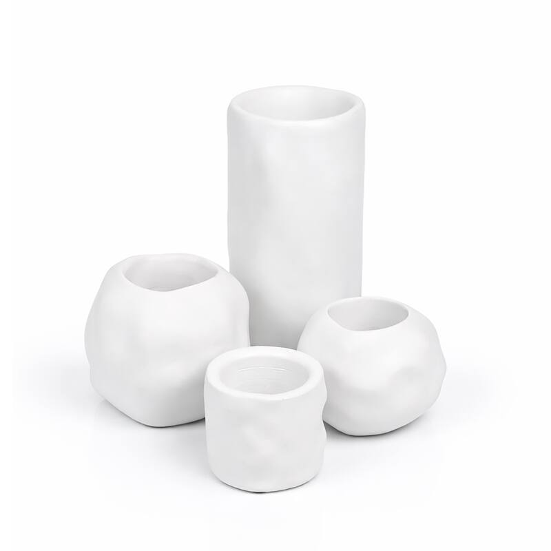 JONATHAN Y Linden Handmade Concrete Organic Sculptural Cylinder and Round Planter Set with Drainage Holes (Set of 4) - White