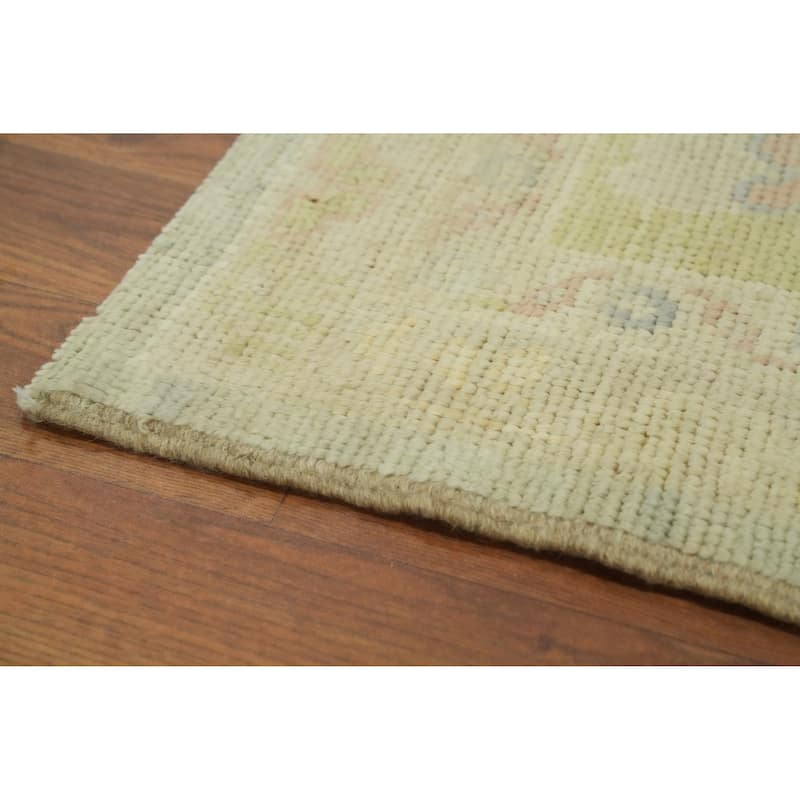 Handmade Wool Oushak Turkish Area Rug, Floral Geometric Carpet - 12' 1'' X 9' 0''
