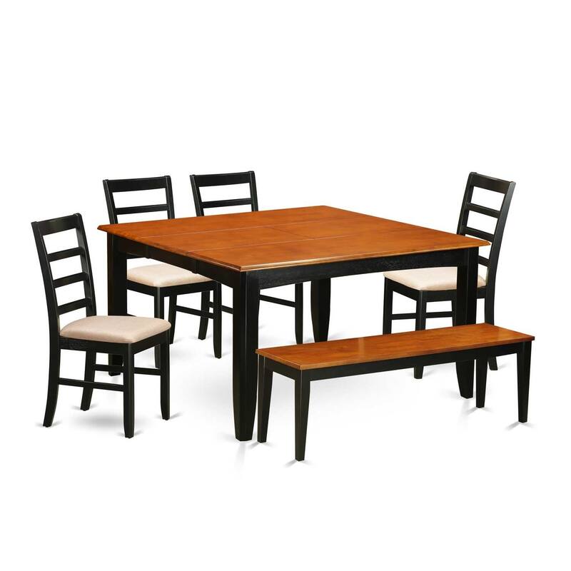 HomeStock 6-Piece Rectangle Black Finish Solid Wood Top Dining Table with 1 Bench, 4 Chairs with Lattice Back