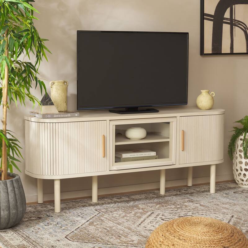 SAFAVIEH Home Tealla 2 Tambour & 1 Glass Lift Door Media Stand. - 59Wx15Dx24H