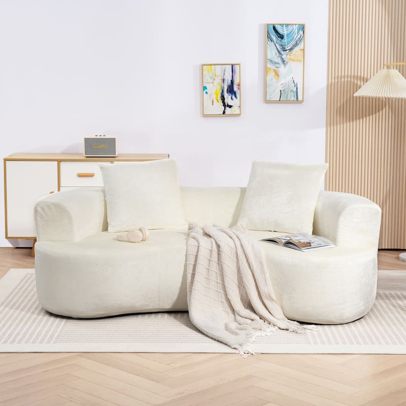 XINMICS 78.74'' Modern Sectional Sofa, 2-Seater Chenille Sofa with 2 Pillows, U-Shape Foam Sofa No Assembly Required