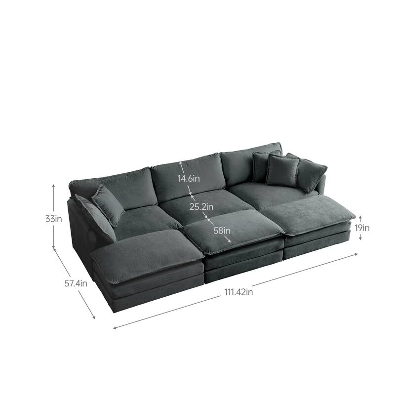 GDFStudio - Orinthia Chenille 3 Seater Sofa with 3 Ottomans with Toss and Arm Pillows