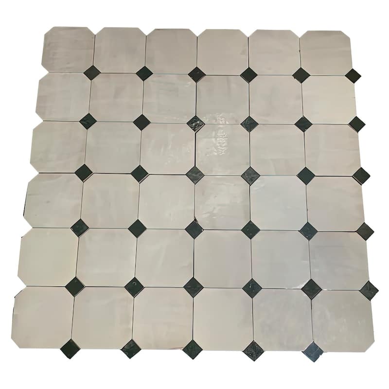 Contemporary Zellige Panels, 12x12x0.5, Off-White/Hunter Green accents