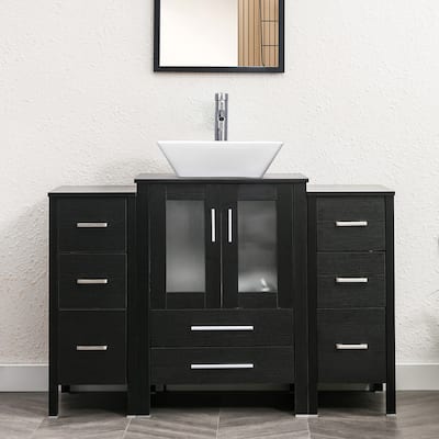 48" Bathroom Vanity Set Vessel Sink Faucet W/ Small Cabinet Combo
