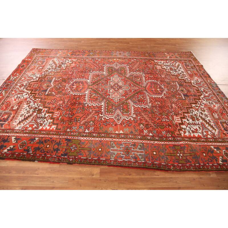 Hand Knotted Oriental 100% Wool Carpet Traditional Medallion Oranges & Rust Heriz Area Rug - 10' 1'' X 7' 9''