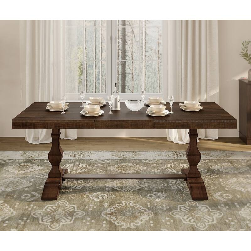Modern Farmhouse Dining Table Set for 6, 74.8" Large Kitchen Table with 2 Solid Wood Legs and Double Pedestal Base - Table-1set