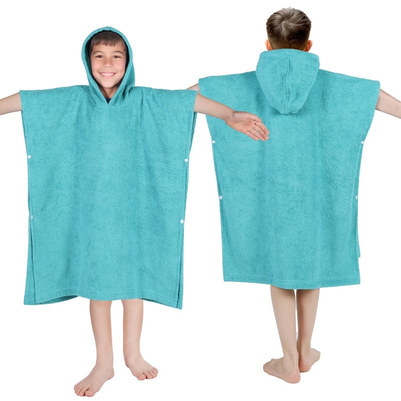 Superior Lyron Kids Cotton Terry Hooded Poncho Bath Towel - Large - Teal