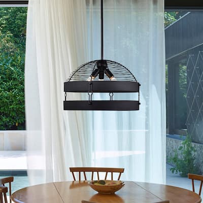 Ivana 17 Inch Pendant Ceiling Lighted Chandelier Matte Black Modern-Contemporary Style 3-Light - N/A