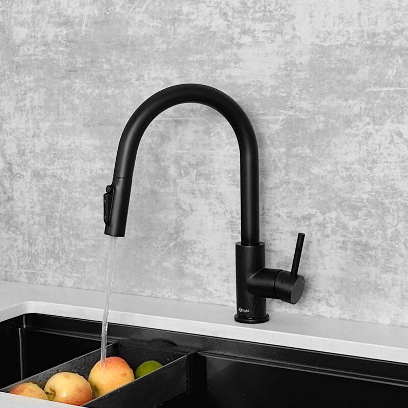 Modena Single Handle Brushed Gold Pull Down Kitchen Faucet with Reversible Osmosis - Black